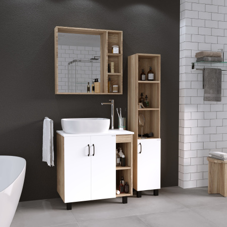 Тумба под раковину в ванной напольная Grossman ФЛАЙ-80 см, дуб сонома/белая